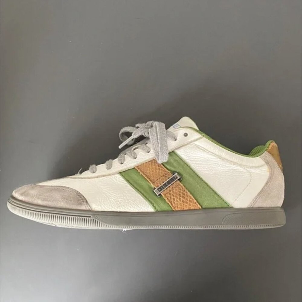 Vintage Diesel Men's Sneakers Sz 10 Green Brown Gray White Streetwear Indian Log